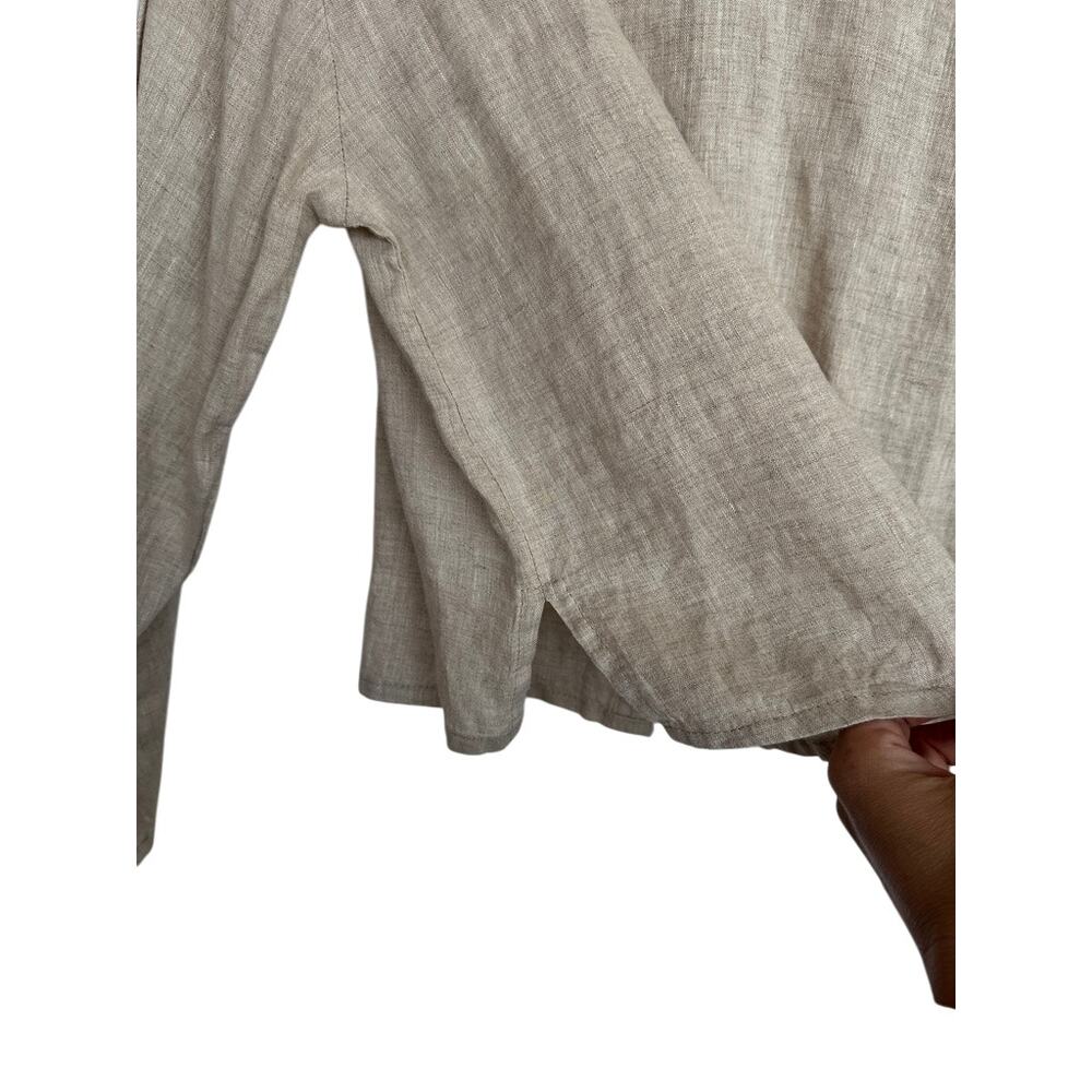FLAX By Jeanne Engelhart 100% Linen Cropped Button Front Blouse Natural Small - Picture 6 of 7